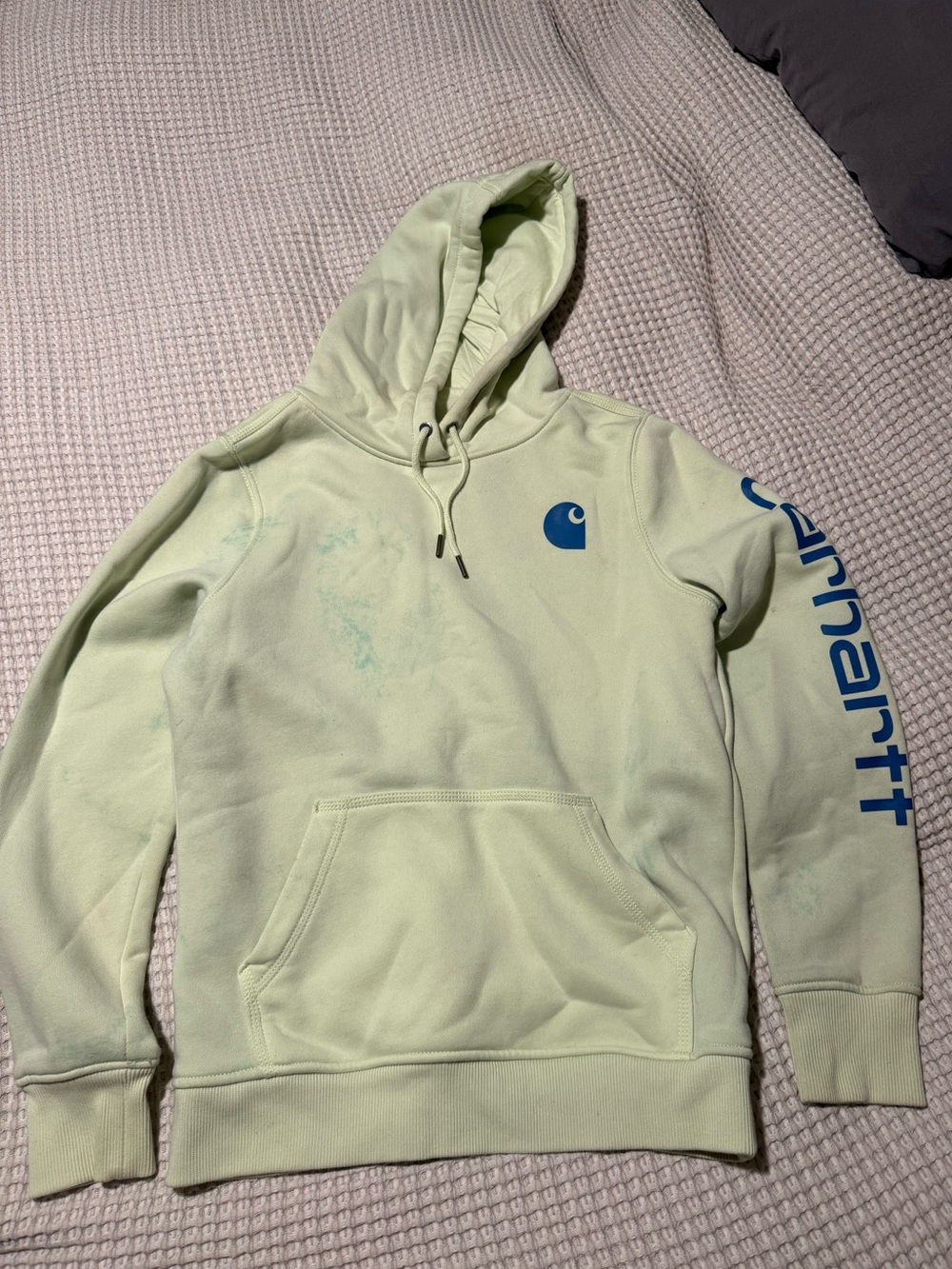 Carhartt Light Green Crewneck Hoodie with Blue Logo